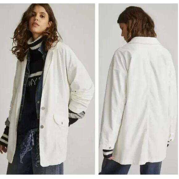 Anthropologie Pilcro Washed Corduroy Oversized Blazer Off White Small - Picture 1 of 9